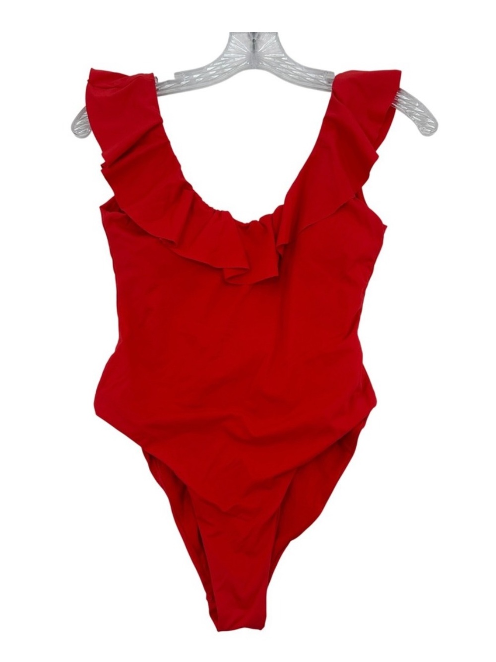 Envya Red Ruffle V-Neck One Piece Swimsuit